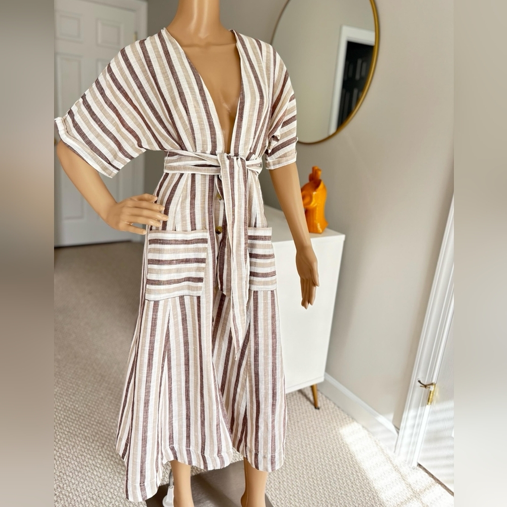 Striped Maxi Dress with Belt by Happy Nature